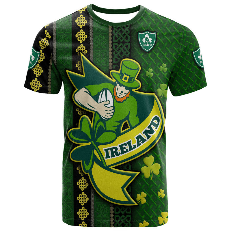 Ireland Celtic Knot Rugby T Shirt Irish Gold and Green Pattern - Wonder Print Shop