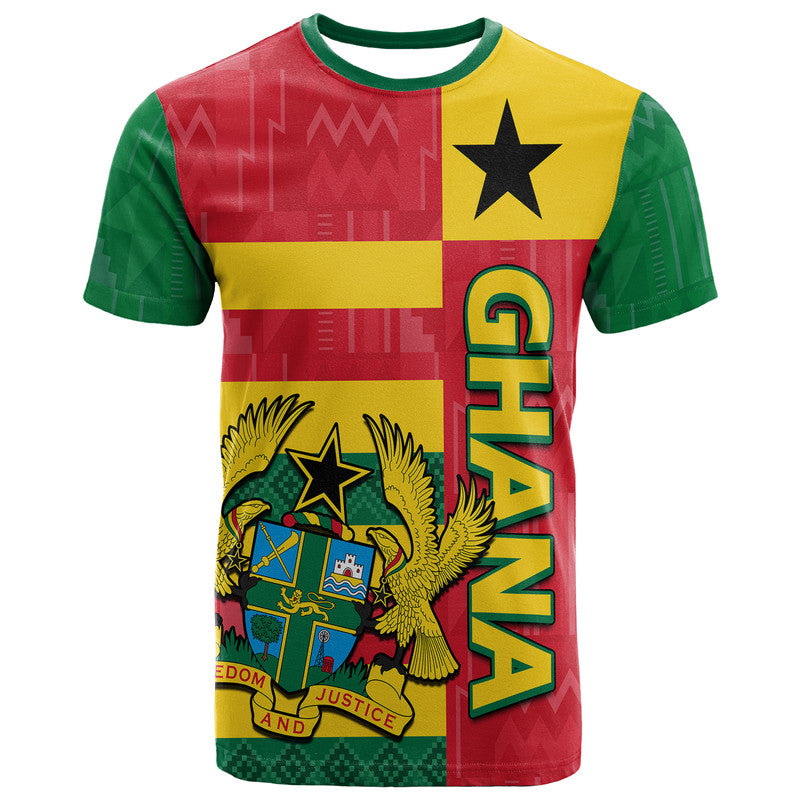 Ghana Football Flag Color Mixed Kente Pattern T Shirt - Wonder Print Shop