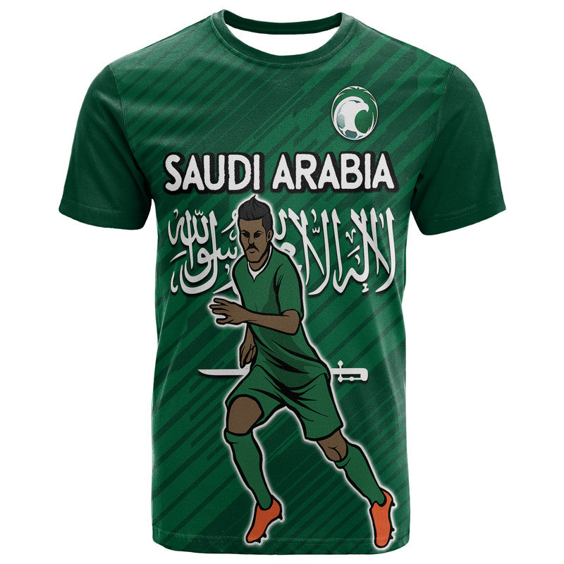 Custom Saudi Arabia Football with Flag Background T Shirt - Wonder Print Shop