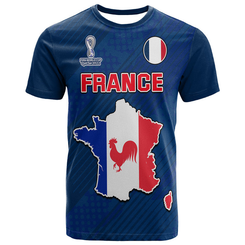 Custom France Football 2022 With Flag Map T Shirt - Wonder Print Shop