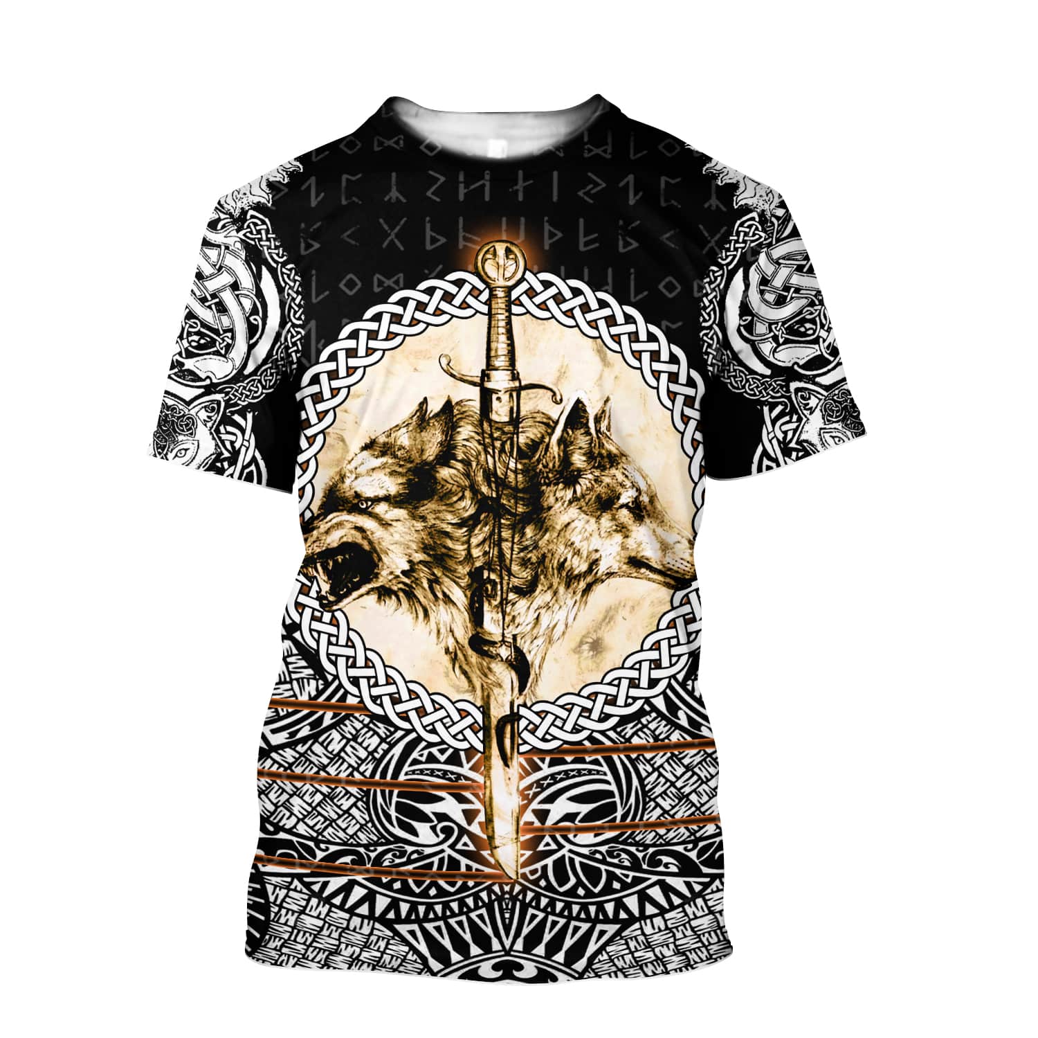 Viking T Shirt Wolf and Vikings Tattoo 3D RLT12 - Wonder Print Shop
