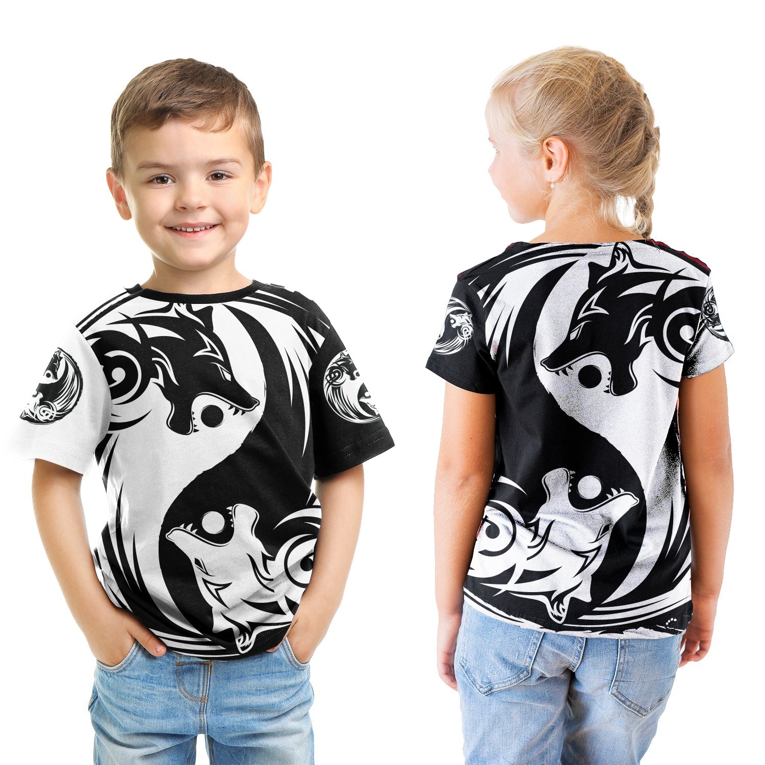 Viking T shirt Kid - Ying Yang Wolf RLT12 - Wonder Print Shop