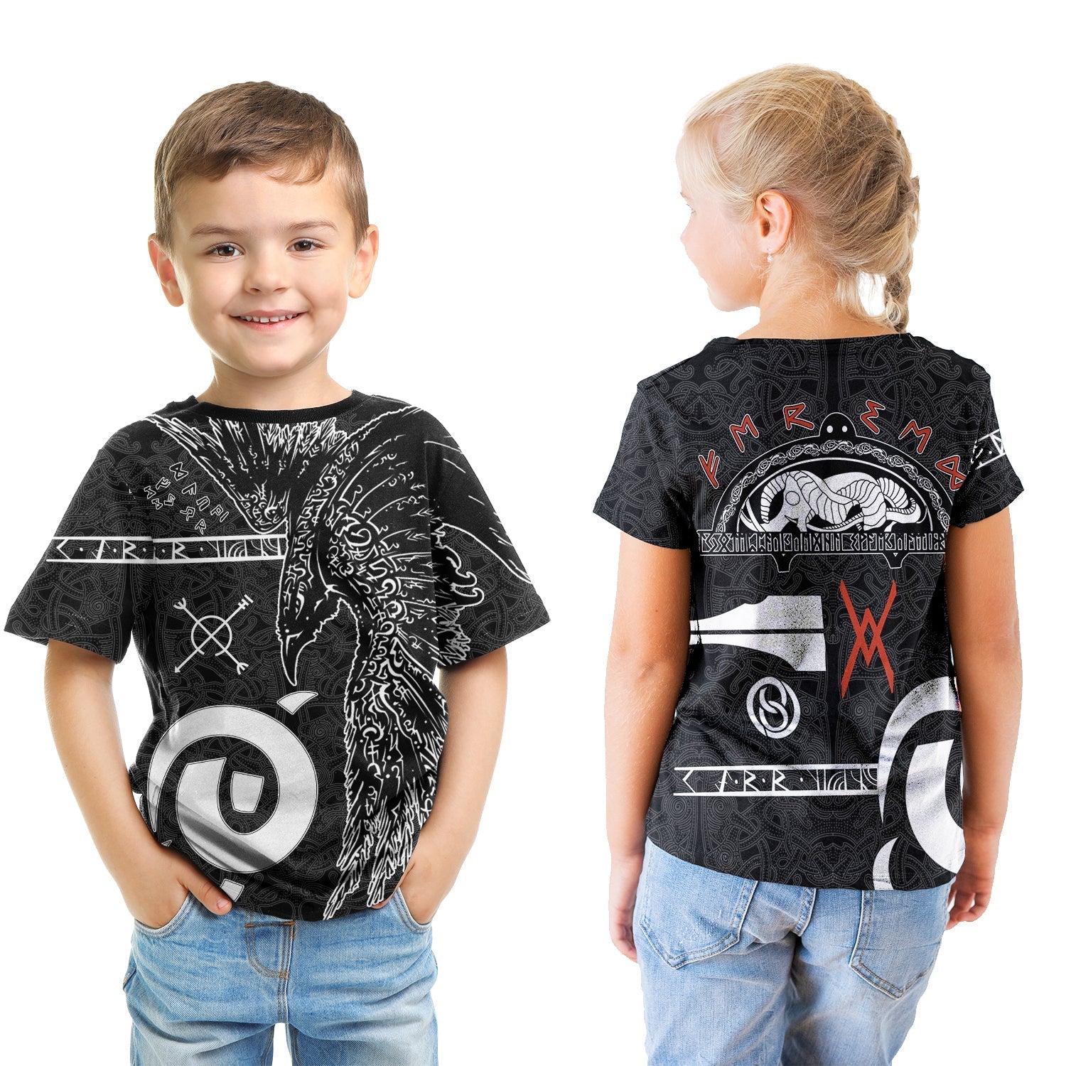 Viking T shirt Kid - Raven Norse Mythology Tattoo A21 RLT12 - Wonder Print Shop