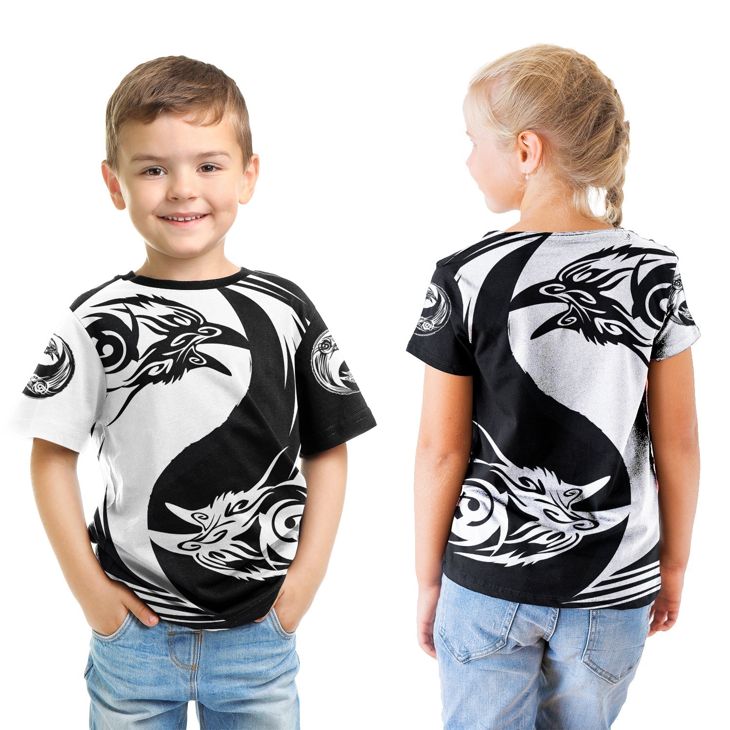 Viking T shirt Kid - Ying Yang Raven RLT12 - Wonder Print Shop
