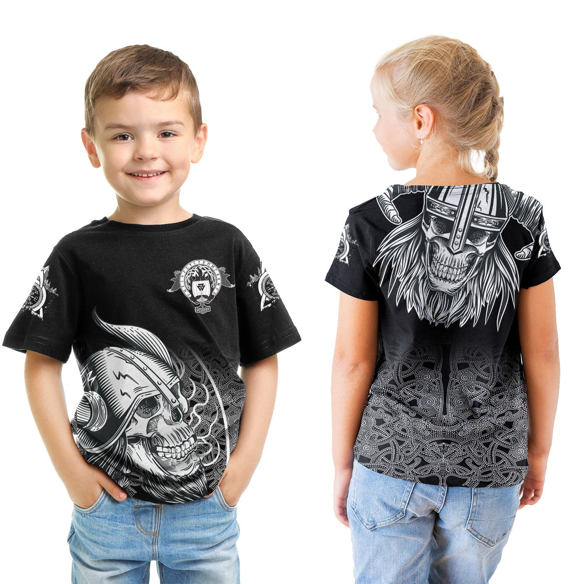 Skull Viking T shirt Kid Ornate Pattern RLT12 - Wonder Print Shop