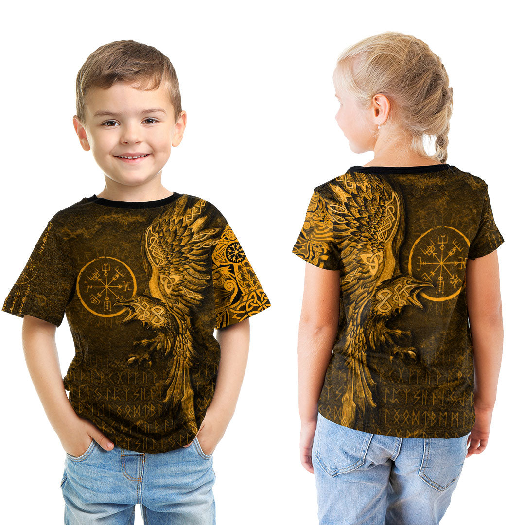 Viking Clothing Vegvisir With Raven Viking Compass Gold Version T Shirt RLT12 - Wonder Print Shop