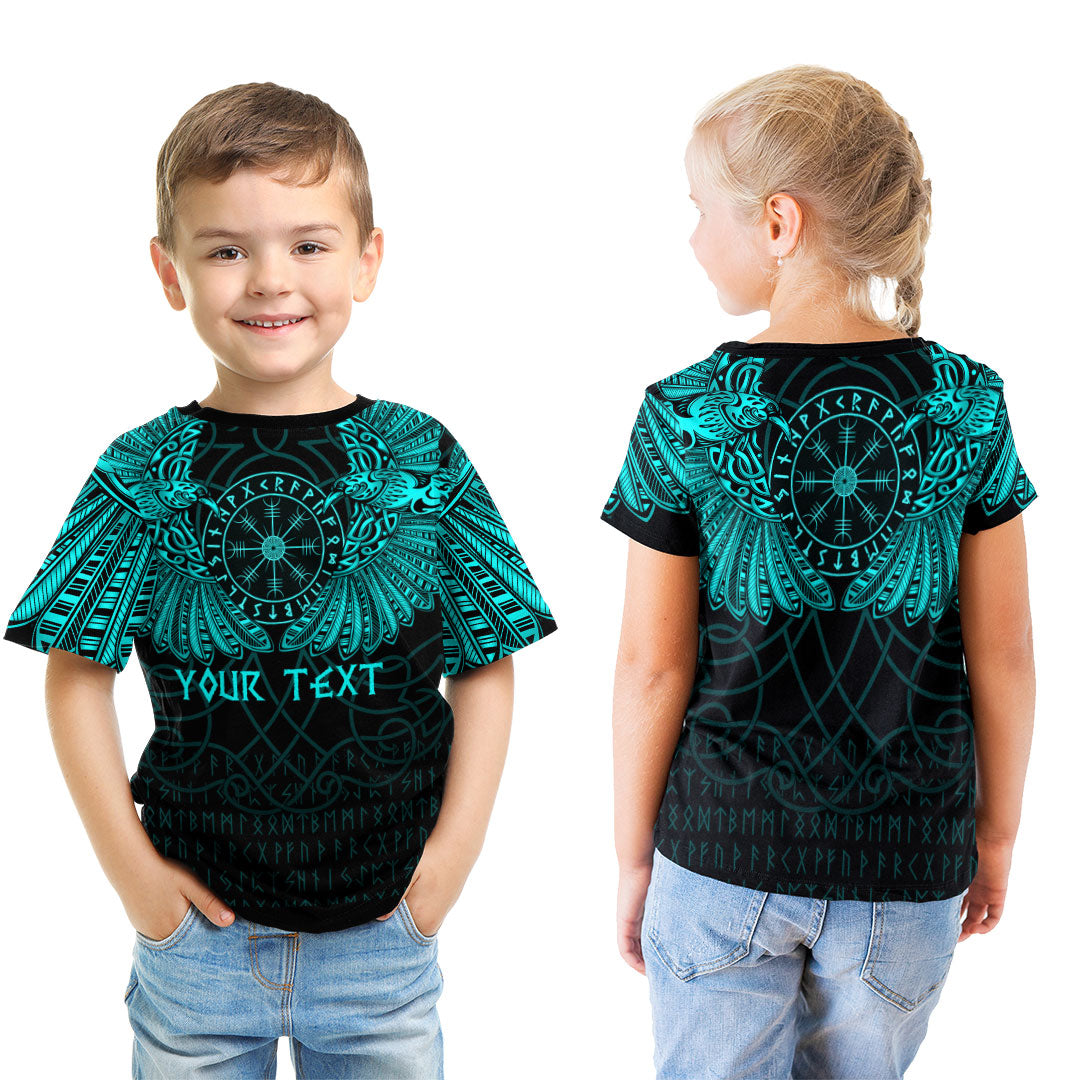 Custom Viking Clothing Viking Odins Celtic Two Ravens Cyan Version T Shirt RLT12 - Wonder Print Shop
