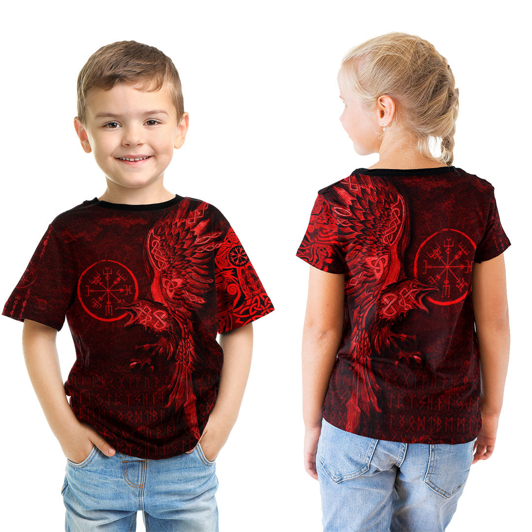 Viking Clothing Vegvisir With Raven Viking Compass T Shirt Red Version RLT12 - Wonder Print Shop