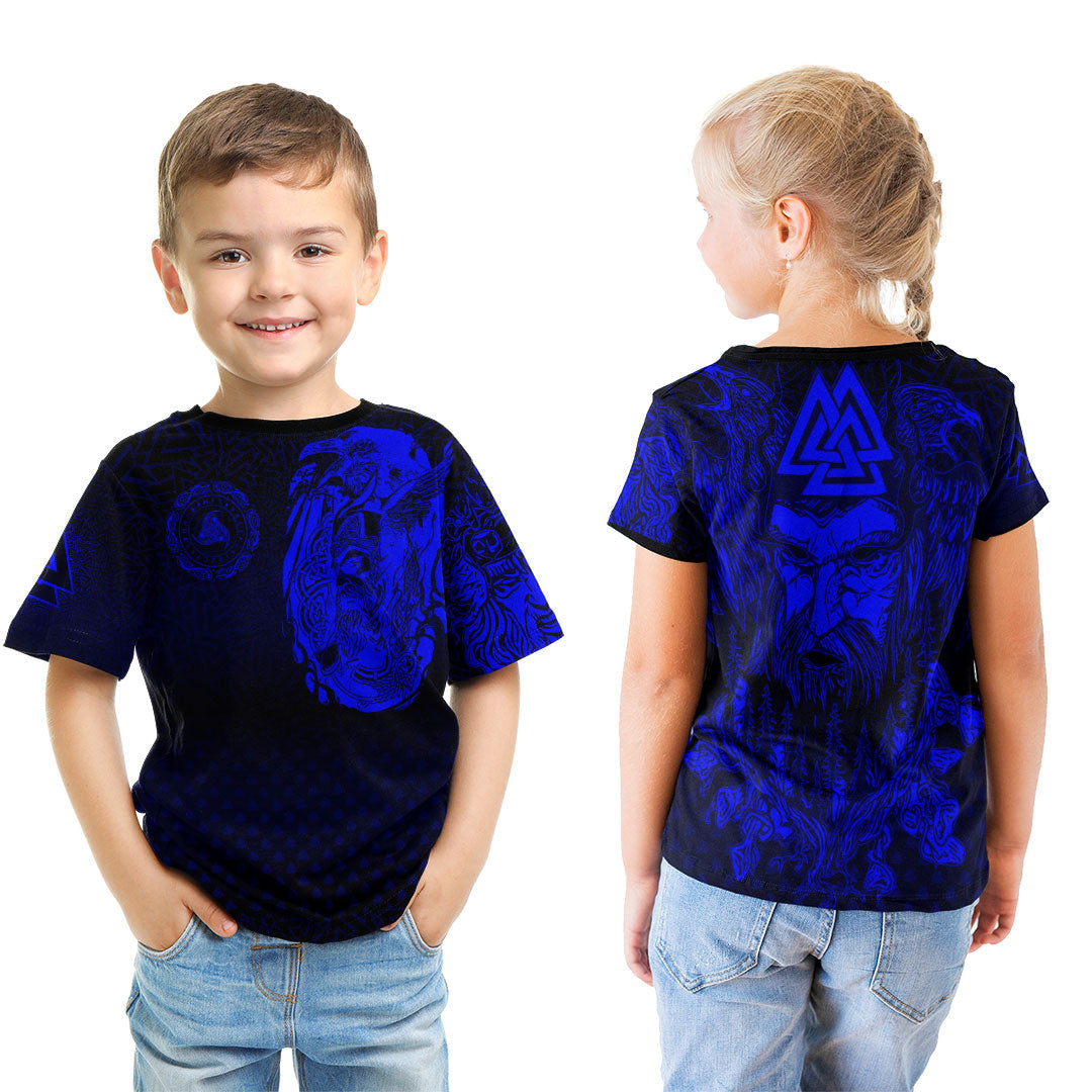 Viking Clothing Viking Odin Raven Tattoo Style Blue Version T Shirt RLT12 - Wonder Print Shop