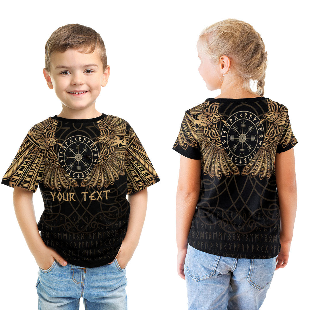 Custom Viking Clothing Viking Odins Celtic Two Ravens Gold Version T Shirt RLT12 - Wonder Print Shop