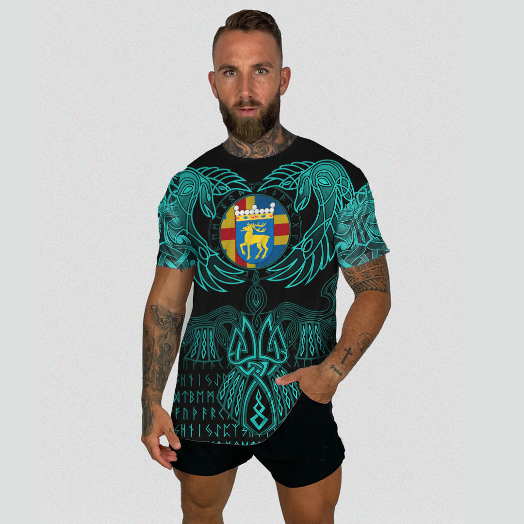 Viking Aaland Islands T Shirt Valknut of Odin Cyan RLT12 - Wonder Print Shop