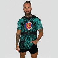 Viking Finland T Shirt Valknut of Odin Cyan RLT12 - Wonder Print Shop
