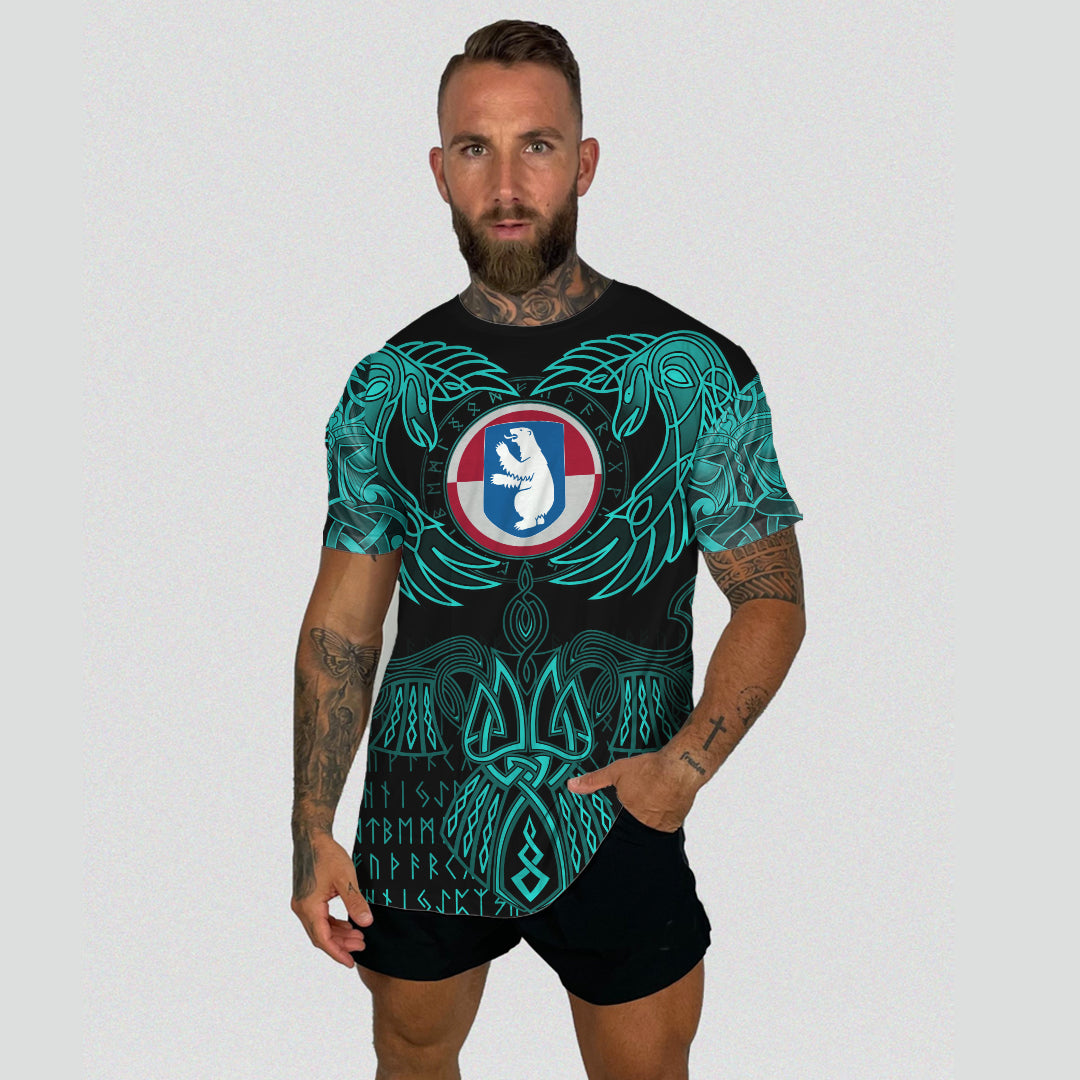 Viking Greenland T Shirt Valknut of Odin Cyan RLT12 - Wonder Print Shop