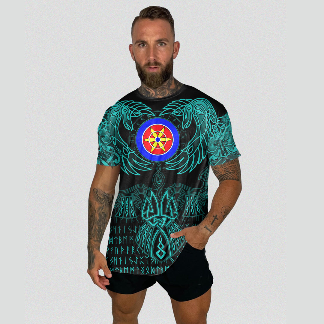 Viking Kven T Shirt Valknut of Odin Cyan RLT12 - Wonder Print Shop