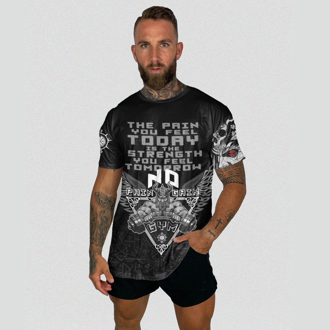 Viking T Shirt Viking Gym Vegvisir Style "No Pain No Gain" RLT12 - Wonder Print Shop