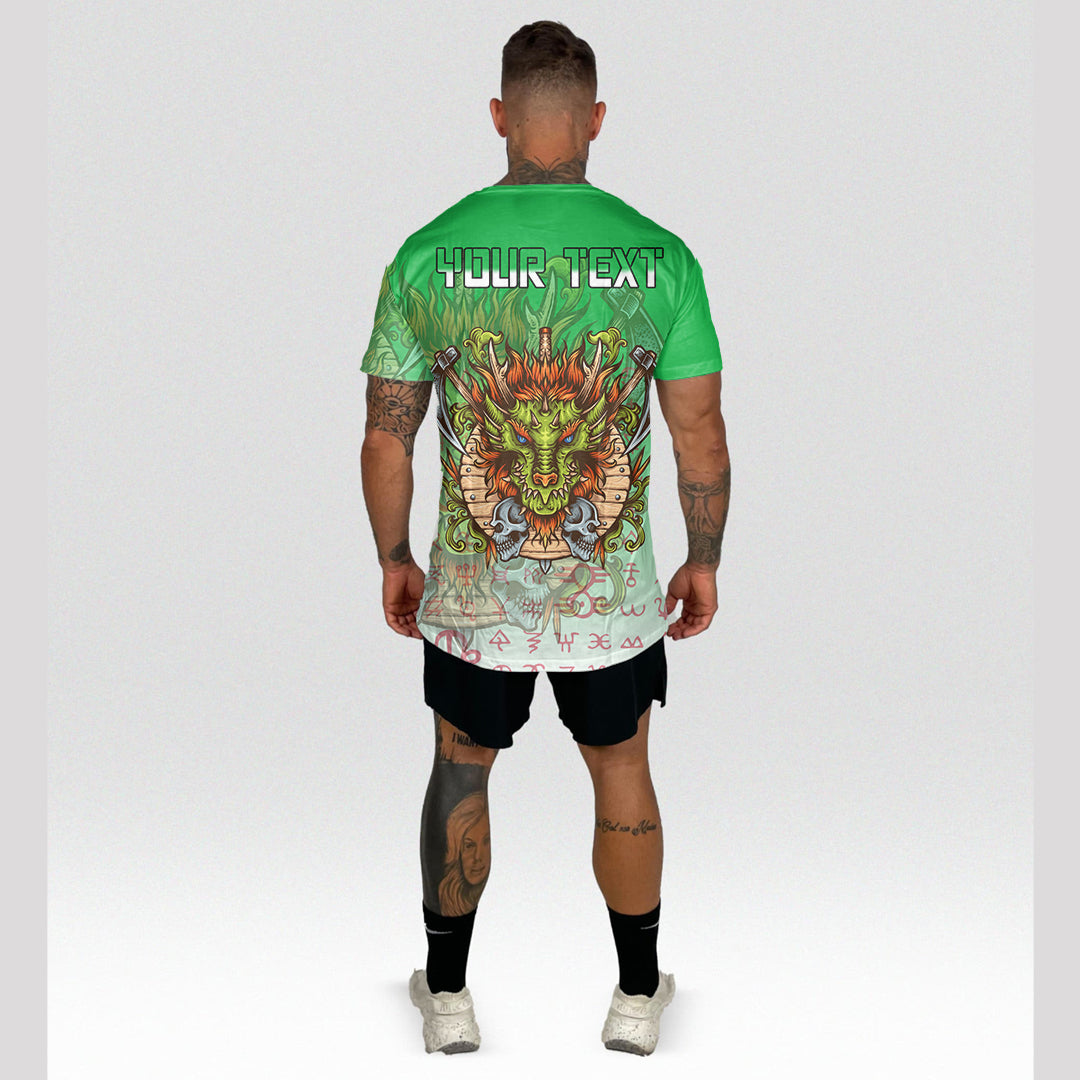 Custom Viking T Shirt Wales Viking T Shirt Dragon Style Green and White RLT12 - Wonder Print Shop