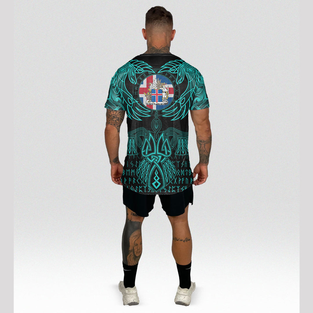 Viking Iceland T Shirt Valknut of Odin Cyan RLT12 - Wonder Print Shop