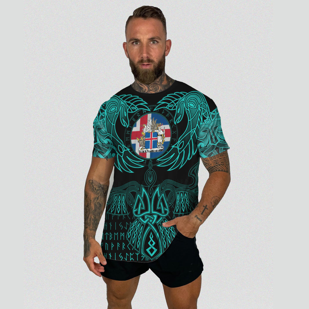 Viking Iceland T Shirt Valknut of Odin Cyan RLT12 - Wonder Print Shop