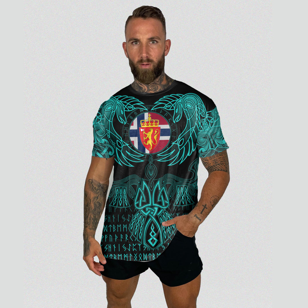 Viking Norway T Shirt Valknut of Odin Cyan RLT12 - Wonder Print Shop