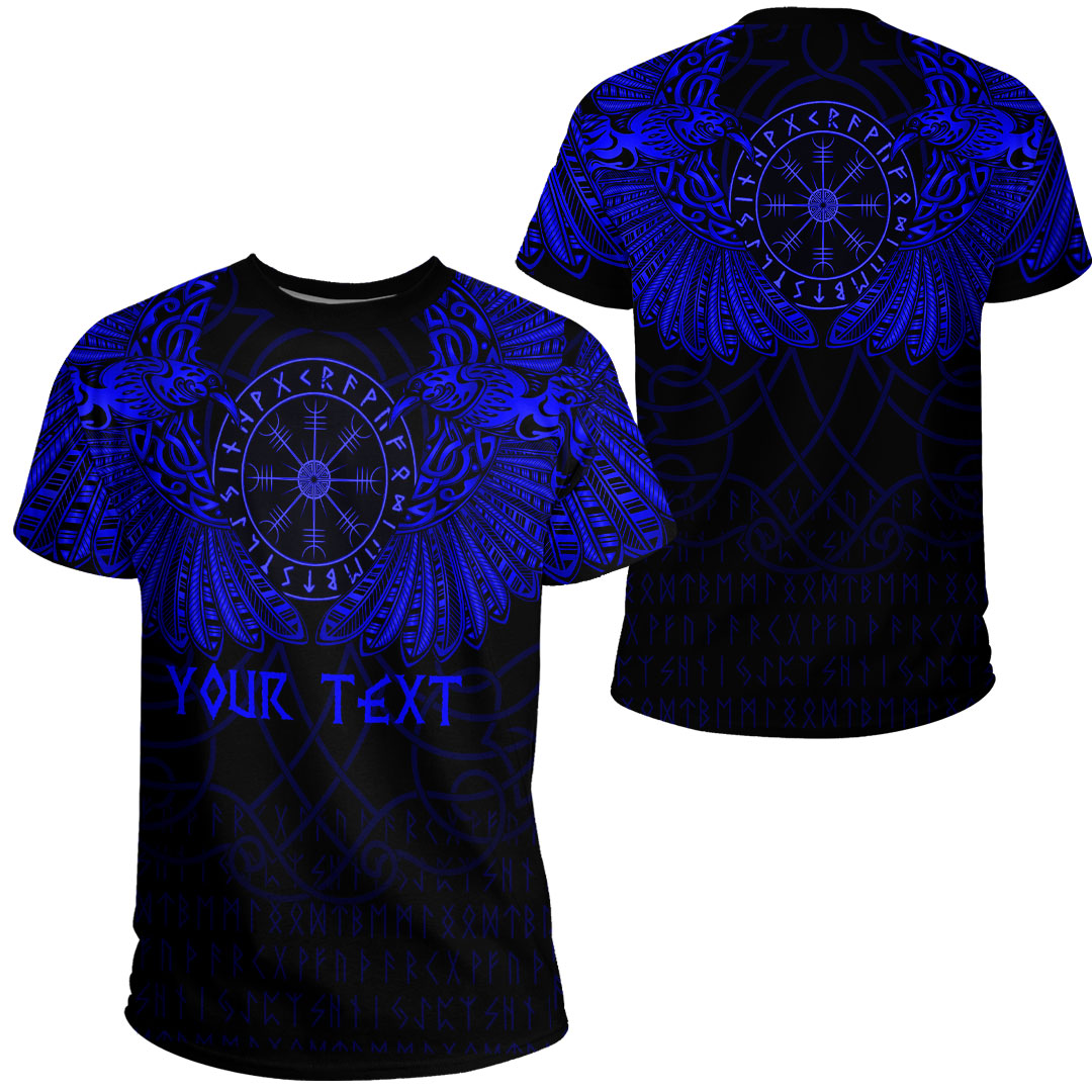 Custom Viking Clothing Viking Odins Celtic Two Ravens Blue Version T Shirt RLT12 - Wonder Print Shop