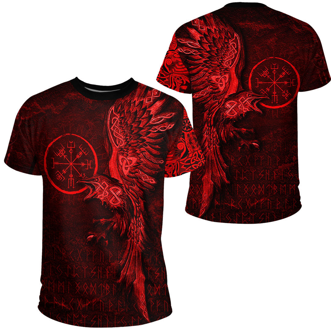 Viking Clothing Vegvisir With Raven Viking Compass T Shirt Red Version RLT12 - Wonder Print Shop