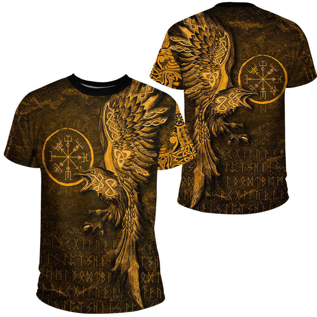 Viking Clothing Vegvisir With Raven Viking Compass Gold Version T Shirt RLT12 - Wonder Print Shop