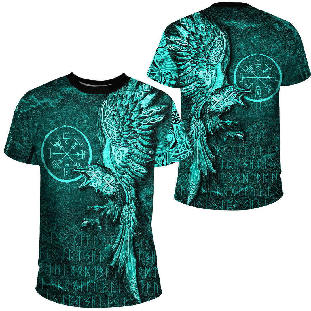 Viking Clothing Vegvisir With Raven Viking Compass T Shirt Cyan Version RLT12 - Wonder Print Shop