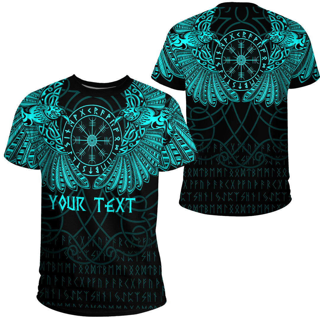Custom Viking Clothing Viking Odins Celtic Two Ravens Cyan Version T Shirt RLT12 - Wonder Print Shop