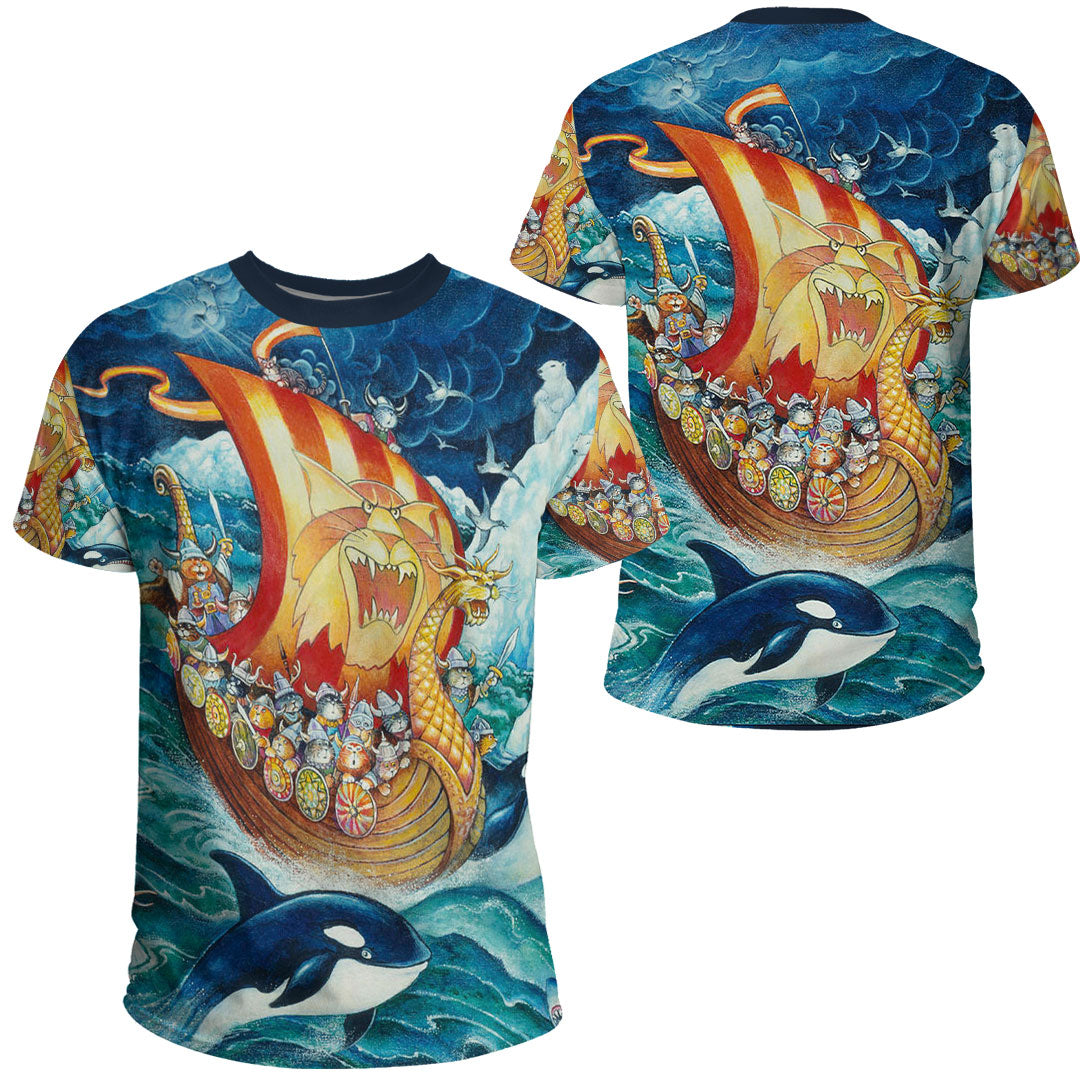 Viking Clothing Vikings Cat Drakkar Ship T Shirt RLT12 - Wonder Print Shop