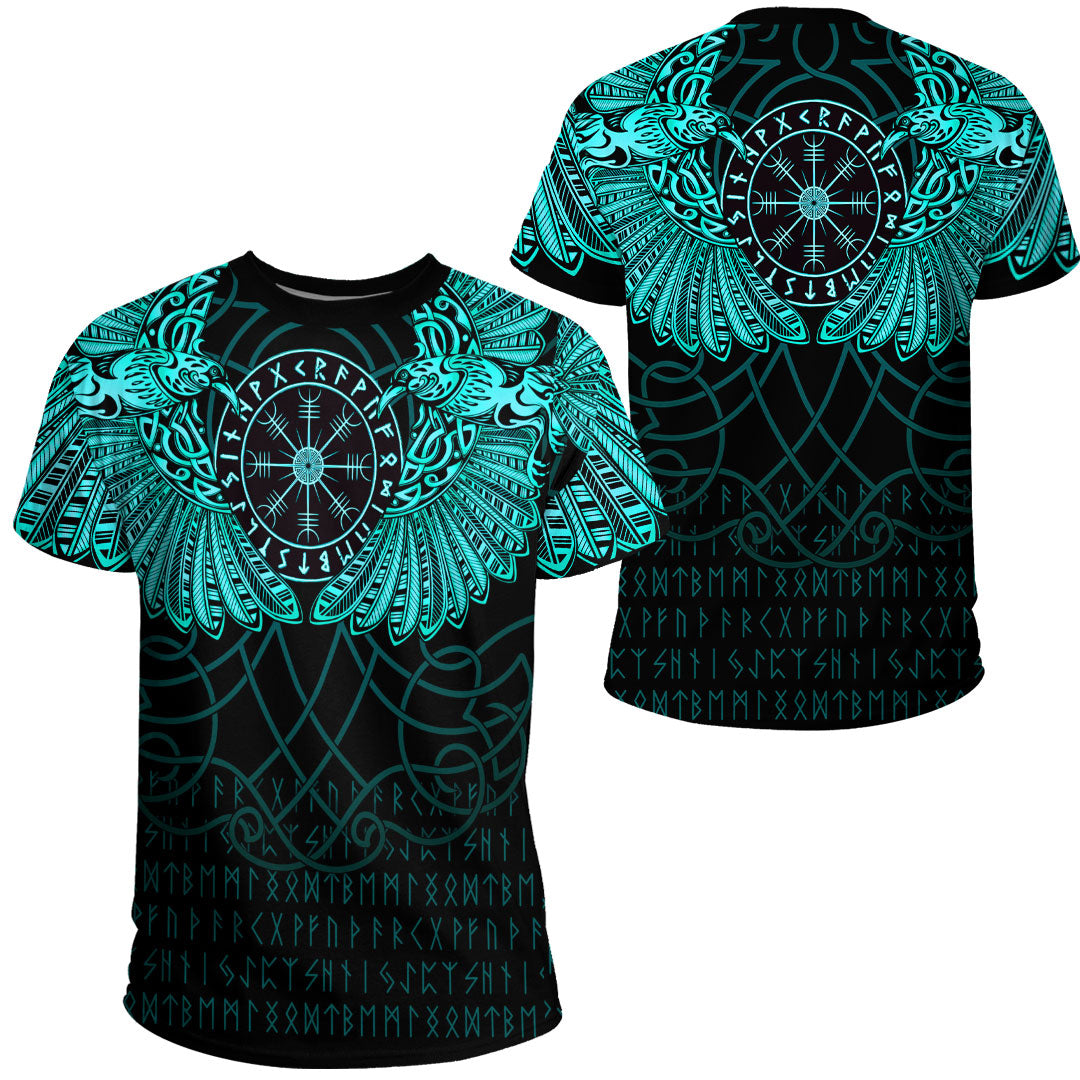 Viking Clothing Viking Odin's Celtic Two Ravens Cyan Version T Shirt RLT12 - Wonder Print Shop