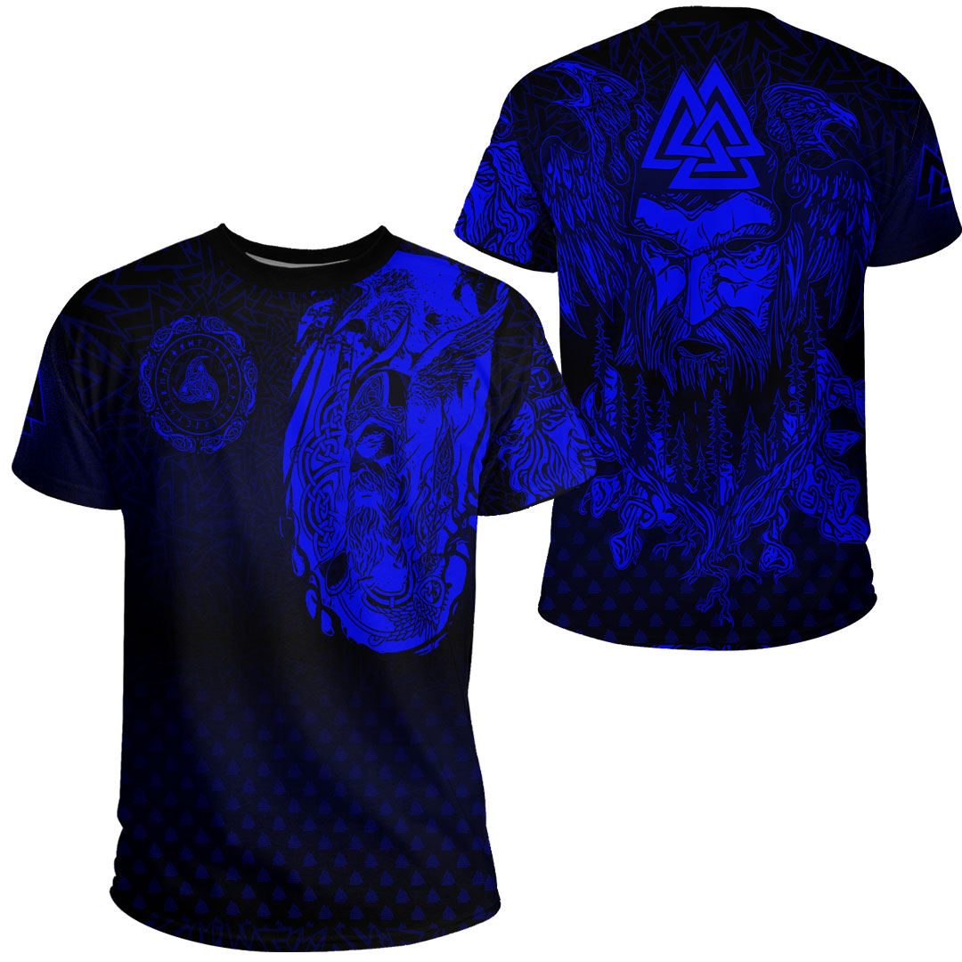 Viking Clothing Viking Odin Raven Tattoo Style Blue Version T Shirt RLT12 - Wonder Print Shop
