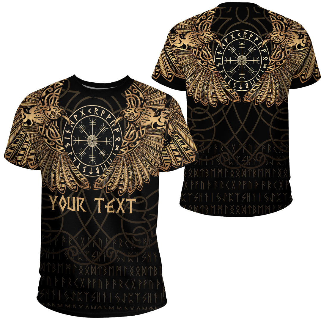Custom Viking Clothing Viking Odins Celtic Two Ravens Gold Version T Shirt RLT12 - Wonder Print Shop