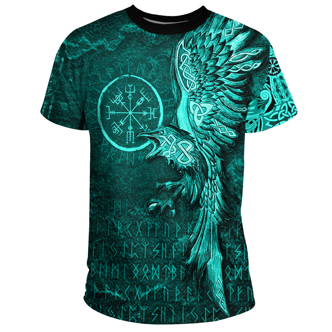 Viking Clothing Vegvisir With Raven Viking Compass T Shirt Cyan Version RLT12 - Wonder Print Shop