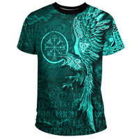 Viking Clothing Vegvisir With Raven Viking Compass T Shirt Cyan Version RLT12 - Wonder Print Shop