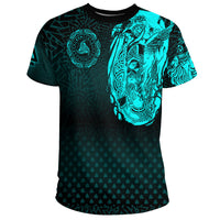 Viking Clothing Viking Odin Raven Tattoo Style Cyan Version T Shirt RLT12 - Wonder Print Shop