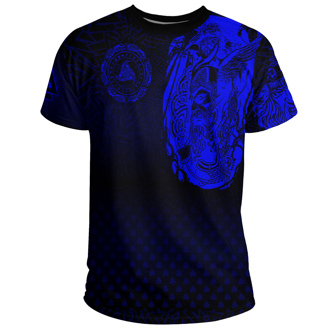 Viking Clothing Viking Odin Raven Tattoo Style Blue Version T Shirt RLT12 - Wonder Print Shop