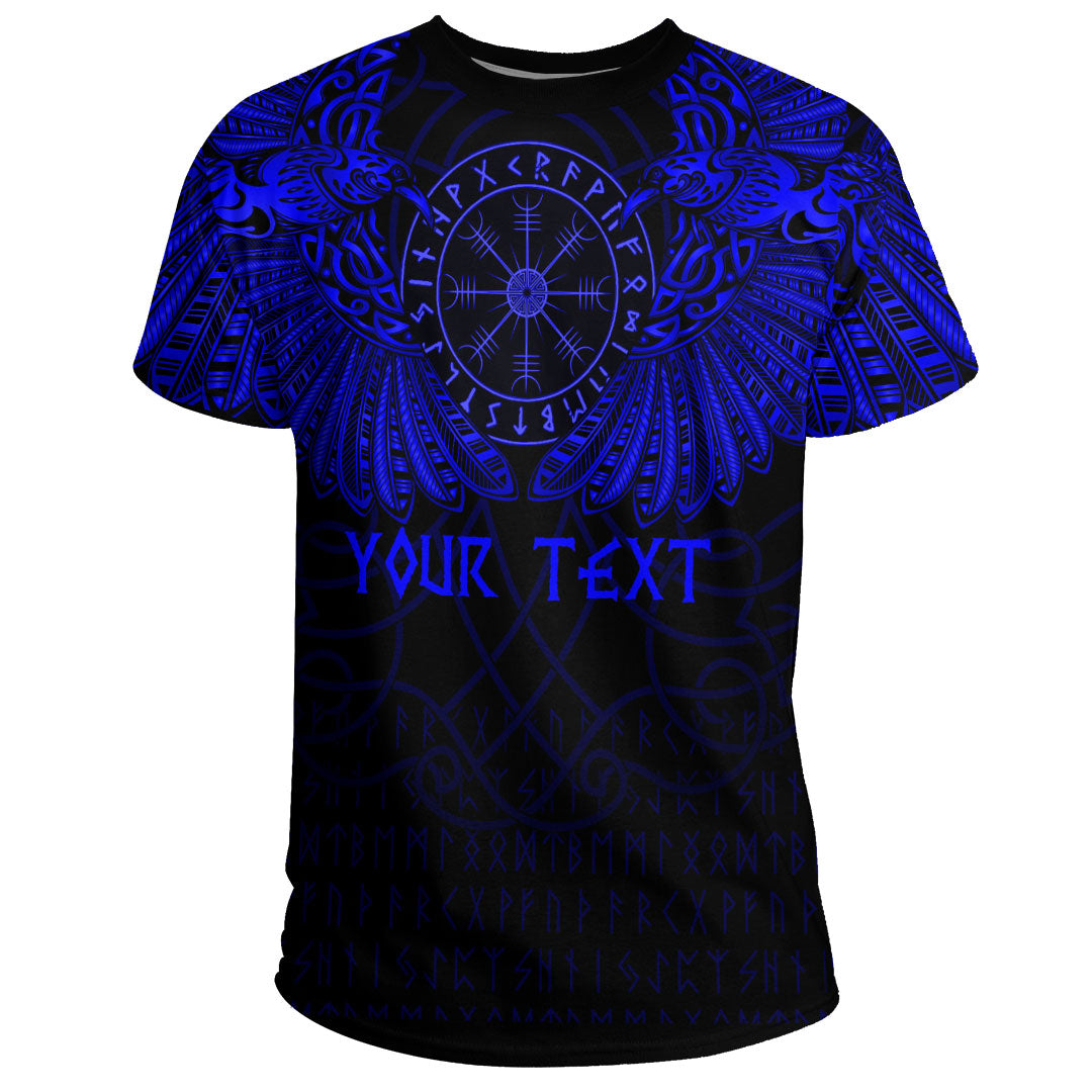 Custom Viking Clothing Viking Odins Celtic Two Ravens Blue Version T Shirt RLT12 - Wonder Print Shop