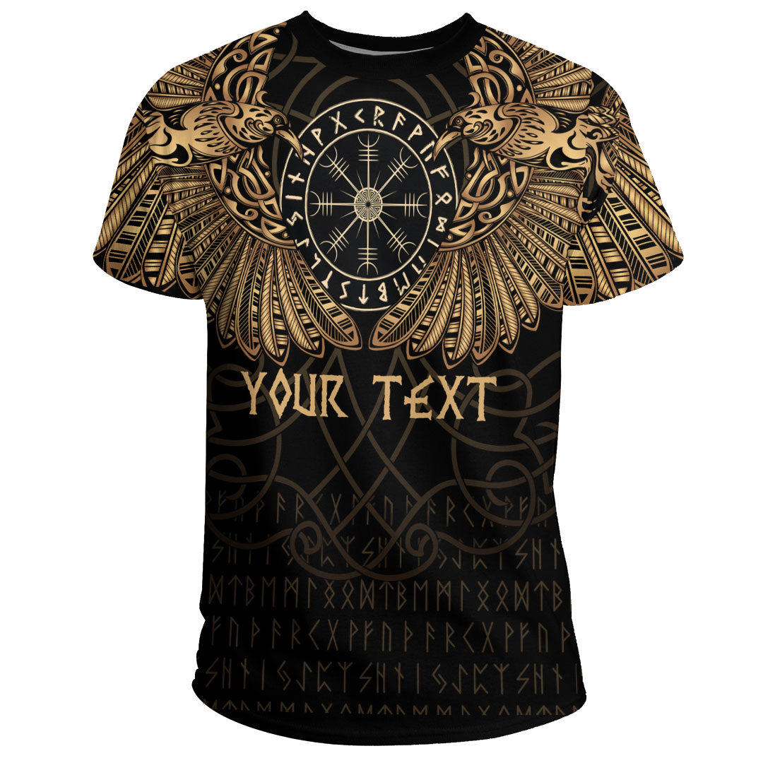 Custom Viking Clothing Viking Odins Celtic Two Ravens Gold Version T Shirt RLT12 - Wonder Print Shop