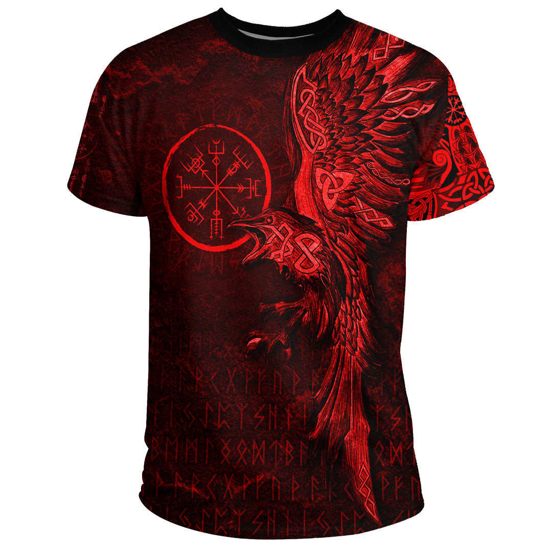 Viking Clothing Vegvisir With Raven Viking Compass T Shirt Red Version RLT12 - Wonder Print Shop