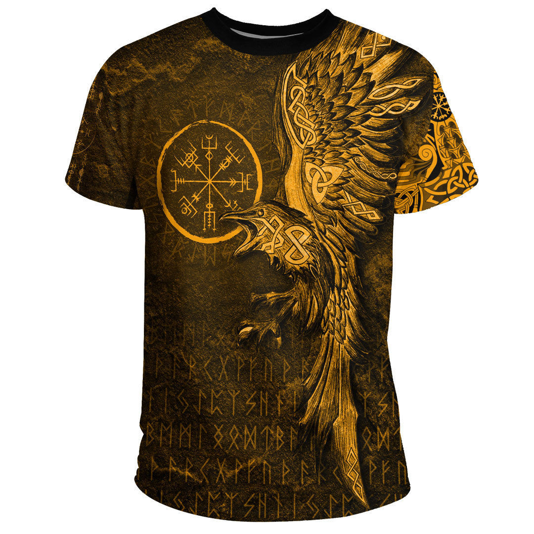 Viking Clothing Vegvisir With Raven Viking Compass Gold Version T Shirt RLT12 - Wonder Print Shop