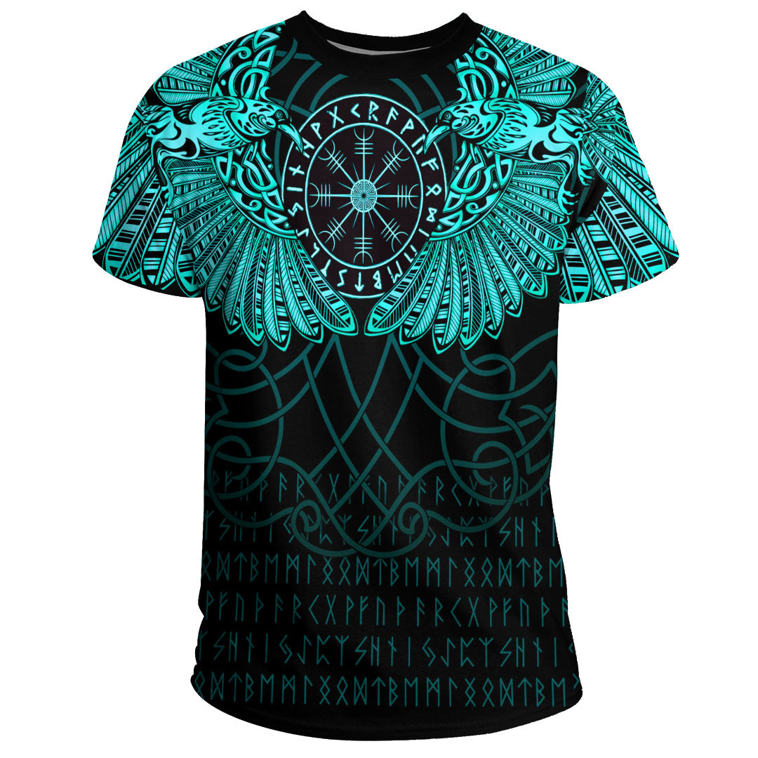 Viking Clothing Viking Odin's Celtic Two Ravens Cyan Version T Shirt RLT12 - Wonder Print Shop