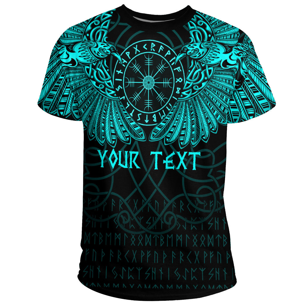 Custom Viking Clothing Viking Odins Celtic Two Ravens Cyan Version T Shirt RLT12 - Wonder Print Shop