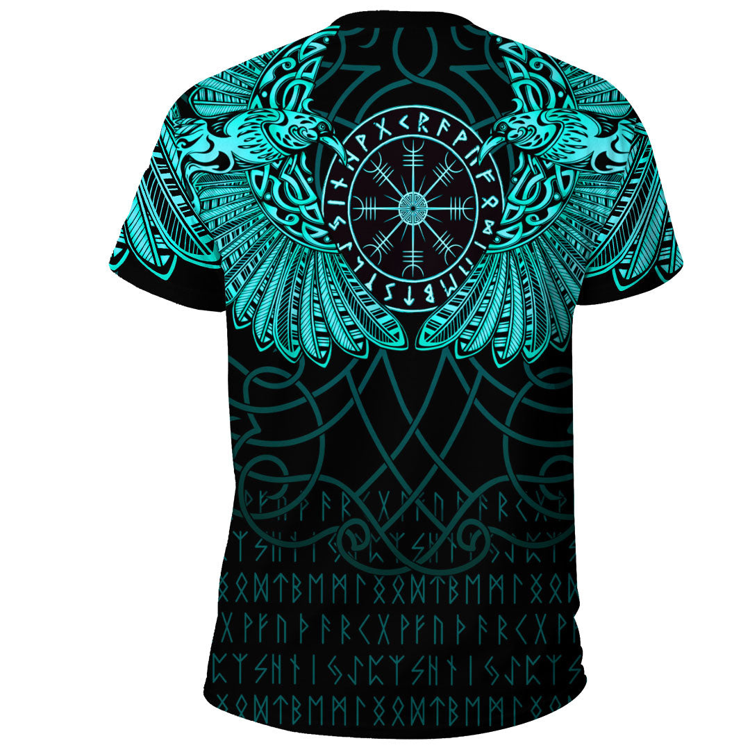 Viking Clothing Viking Odin's Celtic Two Ravens Cyan Version T Shirt RLT12 - Wonder Print Shop