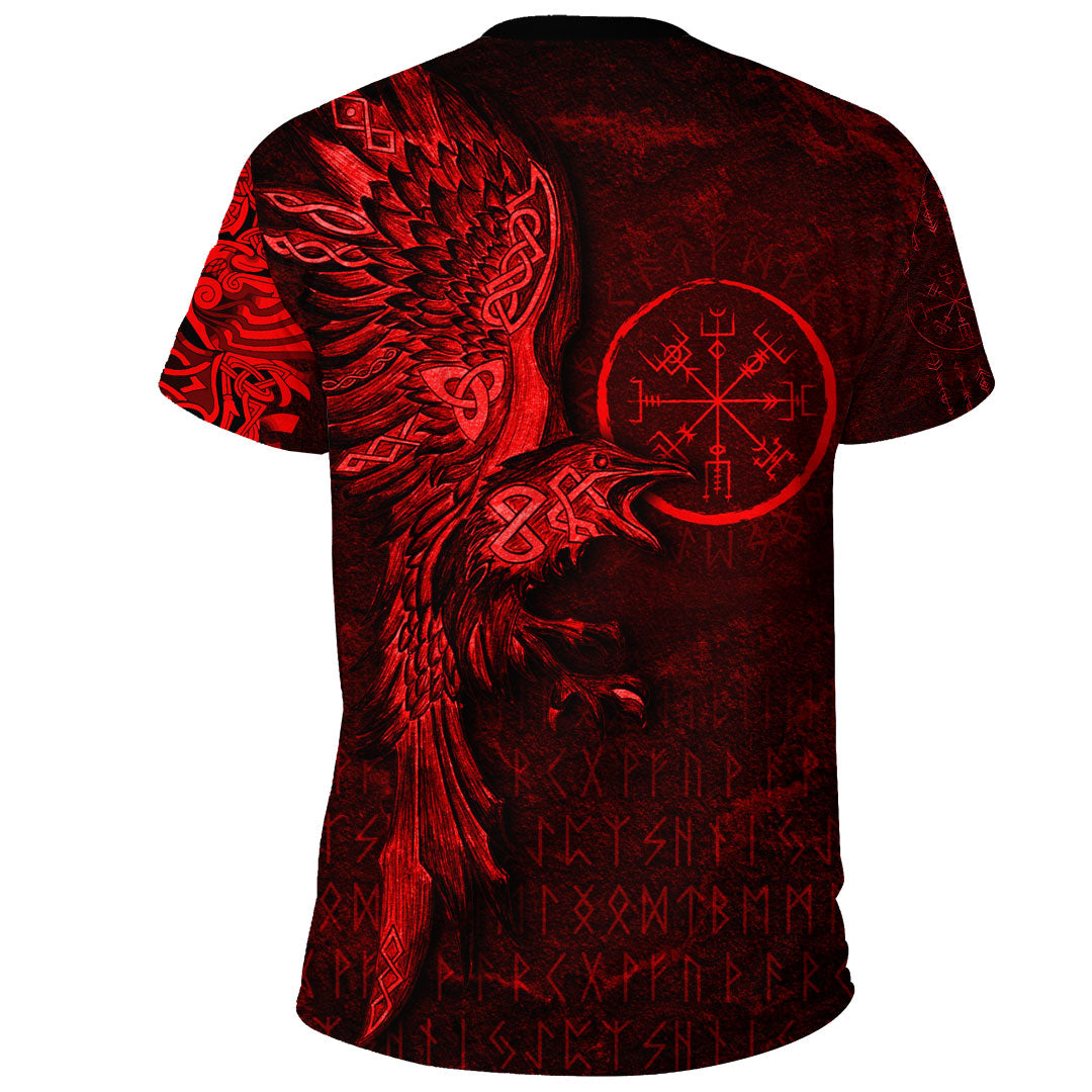 Viking Clothing Vegvisir With Raven Viking Compass T Shirt Red Version RLT12 - Wonder Print Shop