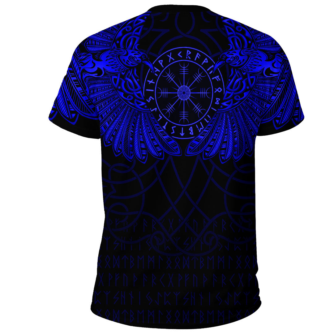 Custom Viking Clothing Viking Odins Celtic Two Ravens Blue Version T Shirt RLT12 - Wonder Print Shop