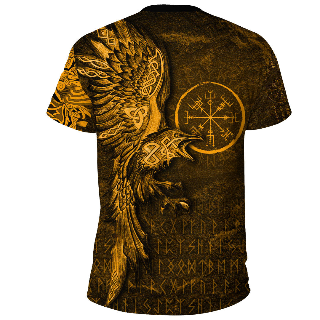 Viking Clothing Vegvisir With Raven Viking Compass Gold Version T Shirt RLT12 - Wonder Print Shop