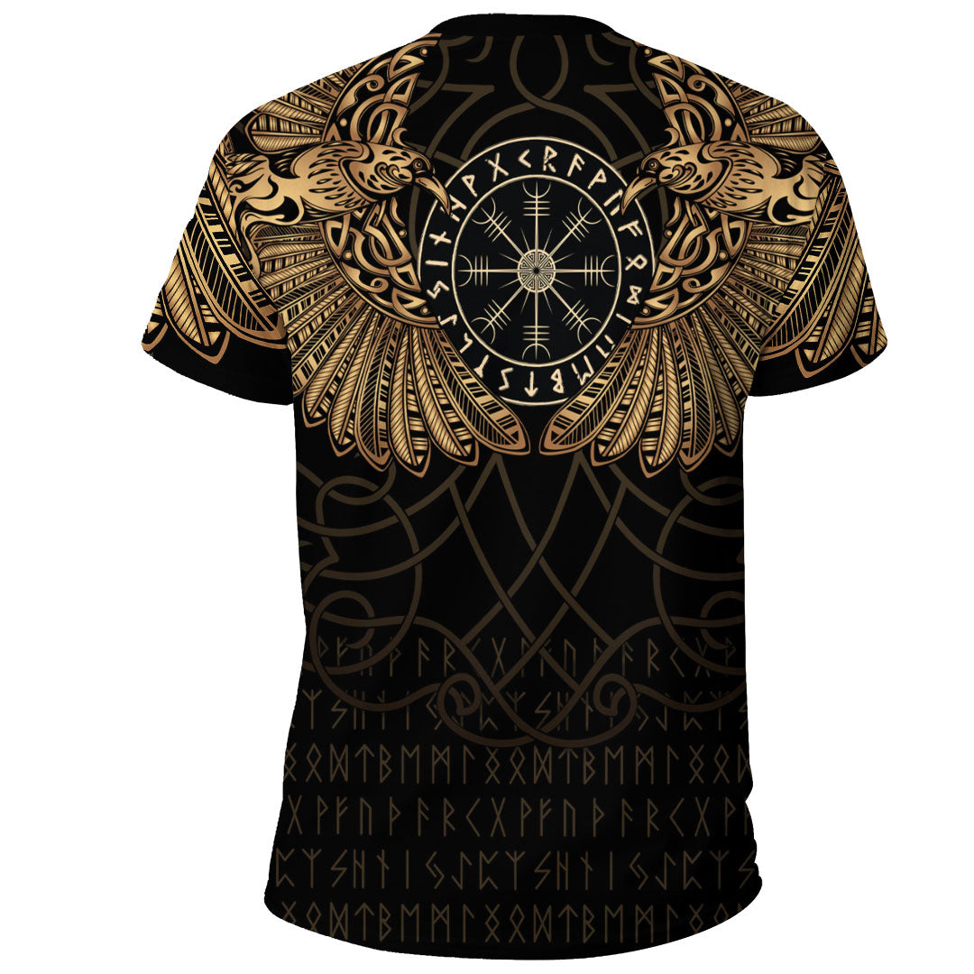 Custom Viking Clothing Viking Odins Celtic Two Ravens Gold Version T Shirt RLT12 - Wonder Print Shop