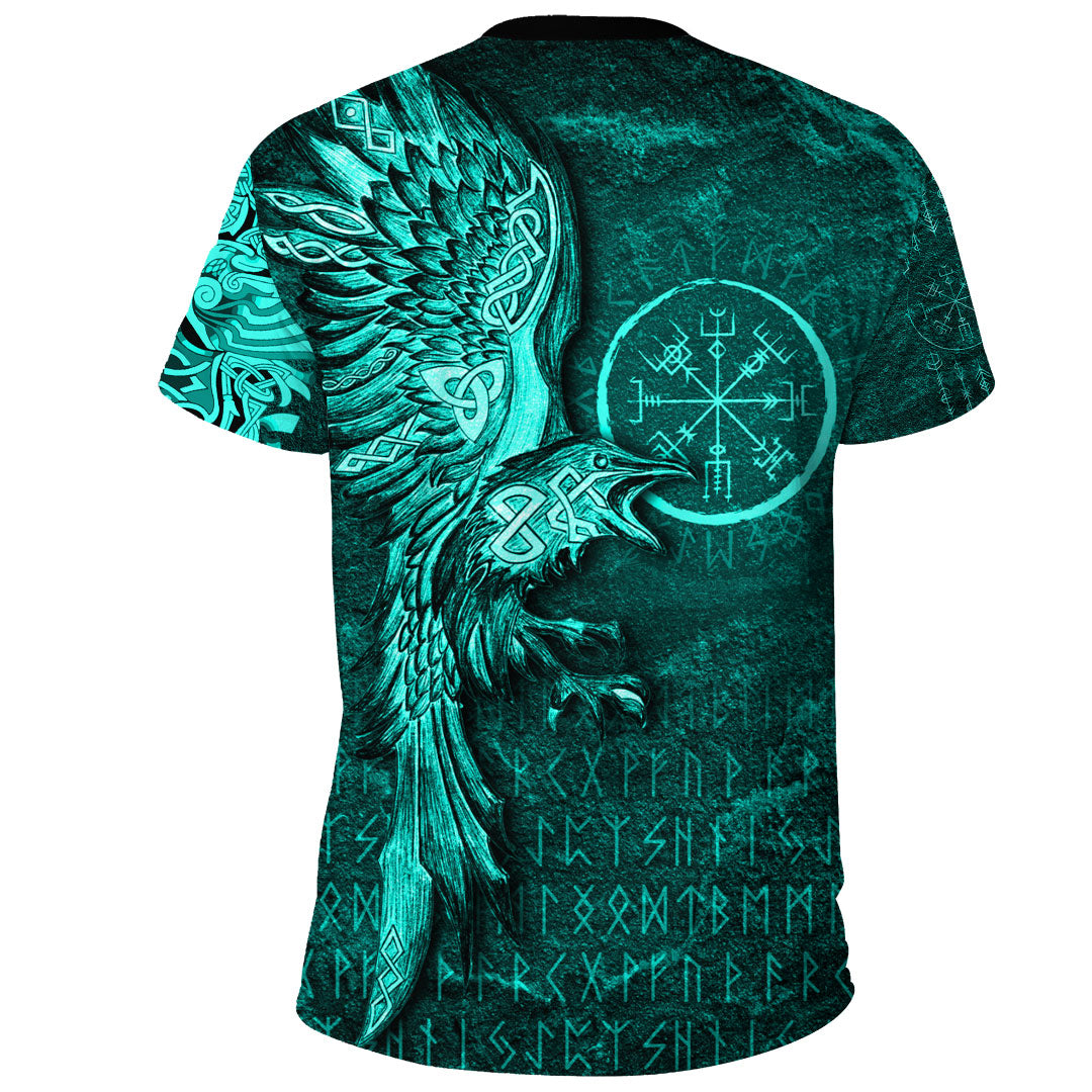 Viking Clothing Vegvisir With Raven Viking Compass T Shirt Cyan Version RLT12 - Wonder Print Shop