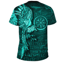 Viking Clothing Vegvisir With Raven Viking Compass T Shirt Cyan Version RLT12 - Wonder Print Shop