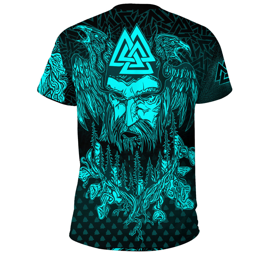 Viking Clothing Viking Odin Raven Tattoo Style Cyan Version T Shirt RLT12 - Wonder Print Shop